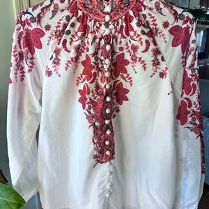 Soft Surroundings Cotton Boho Blouse Medium Paisley Button Front Peasant Top